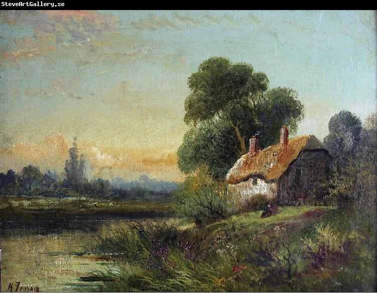 Robert Fenson View with a Cottage by a Stream